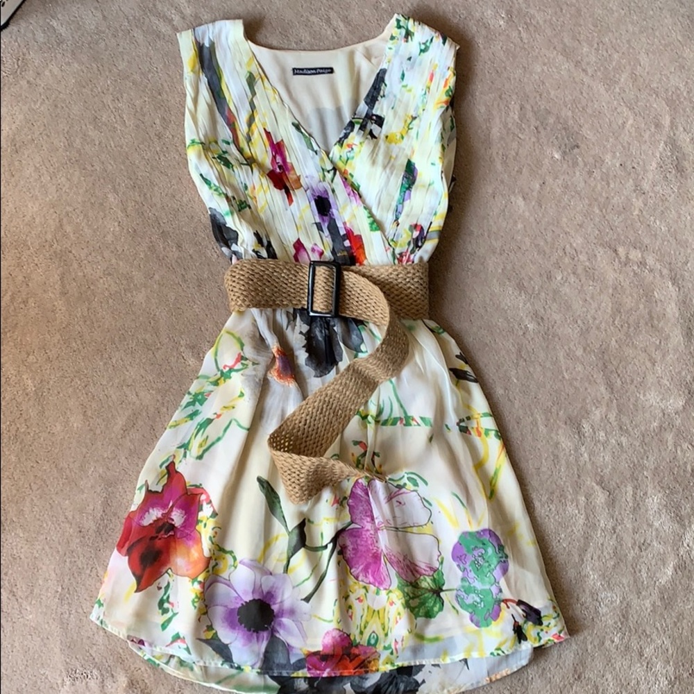 Madison Paige chiffon dress with belt.